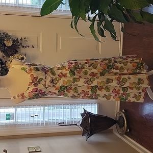 NEW DIRECTIONS floral sleeveless empire waist dress white pink stretch 12 EUC…